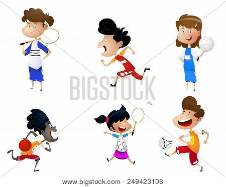 Sport Kids Set Doing Different Activity. Vector
