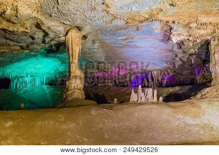 Stalactite And Stalagmite Formations In Large Opening In Cheongok Cave In Donghae South Korea
