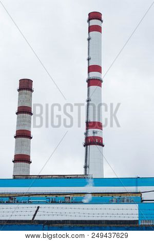 Two Factory Pipes Against The Sky, Plant, Pipe