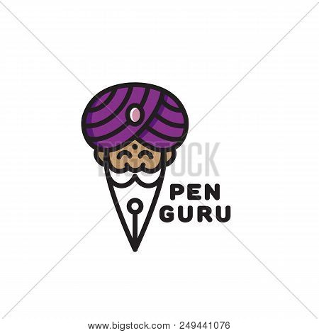 Colored Pen Guru Logo Template Design. Vector Illustration.