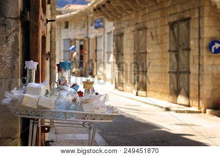 A Display Of Glass Water Pitchers In The Souks Of Douma, Lebanon.