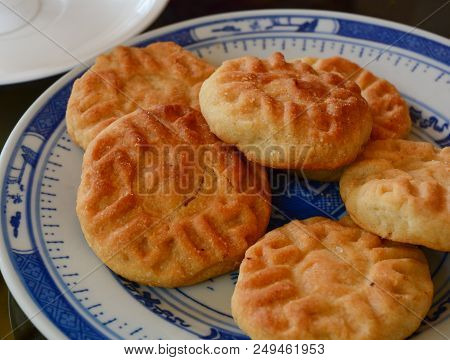 Butter Cookie On Dish For Tea Break At Countryside House In Leh, India.