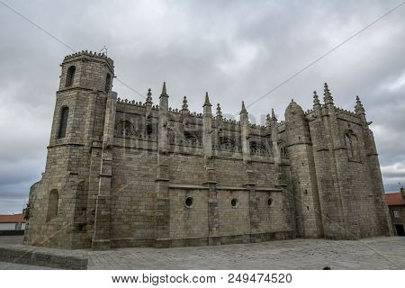 Guarda, Portugal, August 2015: Gothic Cathedral  With Manueline Influences Of Guarda A Cloudy Summer