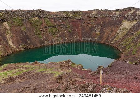 Kerið Volcanic Crater Lake Also Called Kerid Or Kerith In Iceland. Part Of The Golden Circle Route