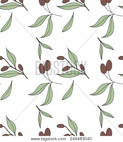 Seamless Vector Pattern With Ink Hand Drawn Olive Tree Twigs