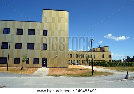 View of architecture of the Ostfold Regional Hospital. June 17,2018. Osfold Region, Norway