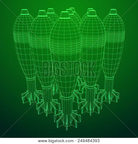 Missile, Nuclear Bomb Or Mortar Mine Wireframe Low Poly Mesh Vector Illustration