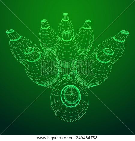 Missile, Nuclear Bomb Or Mortar Mine Wireframe Low Poly Mesh Vector Illustration