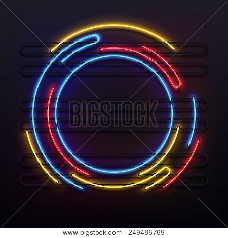 Circle Neon Lights Frame. Colorful Round Tube Lamp Light Modern On Frame For Pub Night Club Disco Pa