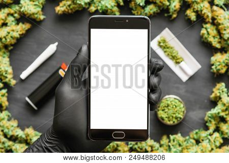 Grinder A Lot Ofx Marijuana, Fresh Buds Of Cannabis Many Weed. Copy Spase Copy-space