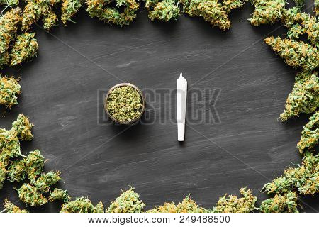 Grinder A Lot Ofx Marijuana, Fresh Buds Of Cannabis Many Weed. Copy Spase Copy-space