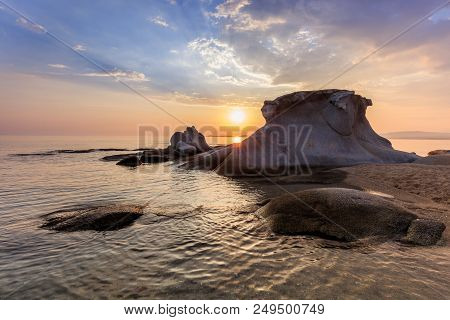 Beautiful Kakoudia Beach At Sunrise. Ierissos Grecce