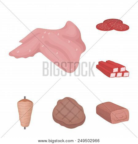 Different Meat Cartoon Icons In Set Collection For Design. Meat Product Vector Symbol Stock  Illustr