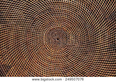 Closed Up Of Brown Color Cirkle Wicker Textured Background.