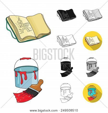 Painter And Drawing Cartoon, Black, Flat, Monochrome, Outline Icons In Set Collection For Design. Ar