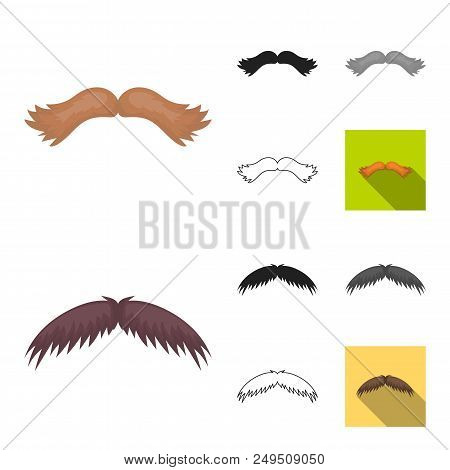 Mustache And Beard, Hairstyles Cartoon, Black, Flat, Monochrome, Outline Icons In Set Collection For