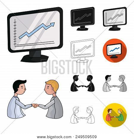 Business Conference And Negotiations Cartoon, Black, Flat, Monochrome, Outline Icons In Set Collecti