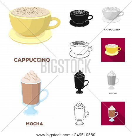 Different Kinds Of Coffee Cartoon, Black, Flat, Monochrome, Outline Icons In Set Collection For Desi