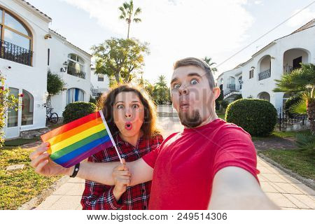 Young Man And Woman Surprised When The First Time Came Gay Parade.