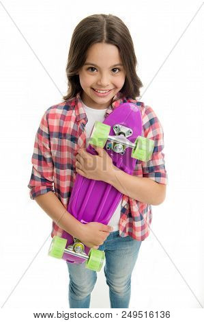 Penny Board Girl. Girl With Penny Board. Hipster Child Hold Skate Penny Board. Penny Board In Hands 