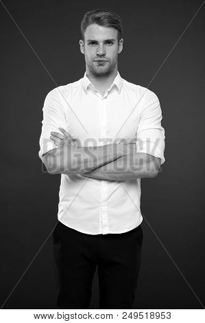 Business Challenge With Serious Man. Business Man Ready For Challenge. Man Start Business Challenge.