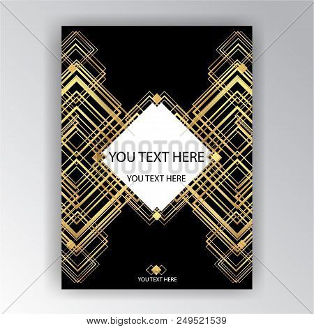 Art Deco Template Golden-black, A4 Page, Menu, Card, Invitation, Sun And City Lights In A Artdeco/ar