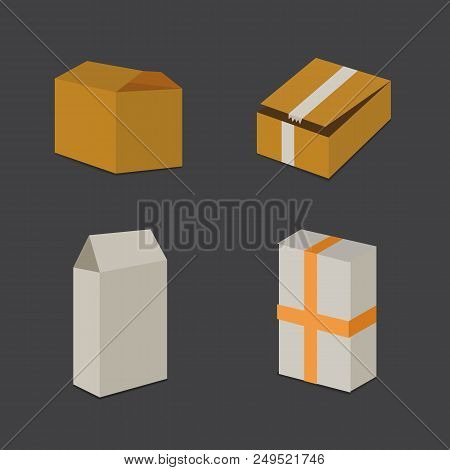 Set Open And Closed Carton Box. Delivery Packaging Vector Illustration