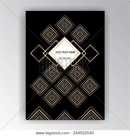 Art Deco Template Golden-black, A4 Page, Menu, Card, Invitation, Sun And City Lights In A Artdeco/ar