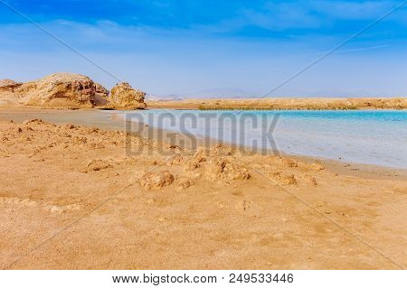 Red Sea Coast Shore In The Ras Mohammed National Park. Famous Travel Destionation In Desert. Sharm E