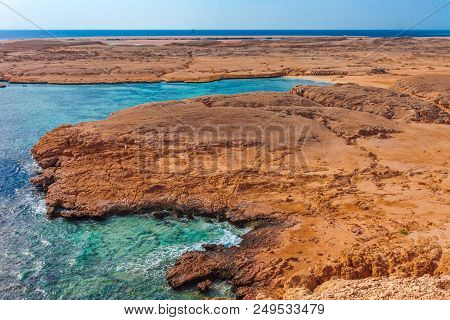 Red Sea Coast Shore In The Ras Mohammed National Park. Famous Travel Destionation In Desert. Sharm E