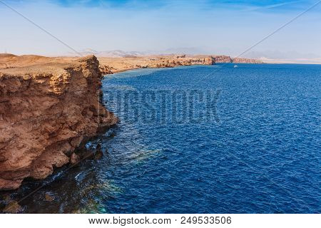 Red Sea Coast Shore In The Ras Mohammed National Park. Famous Travel Destionation In Desert. Sharm E