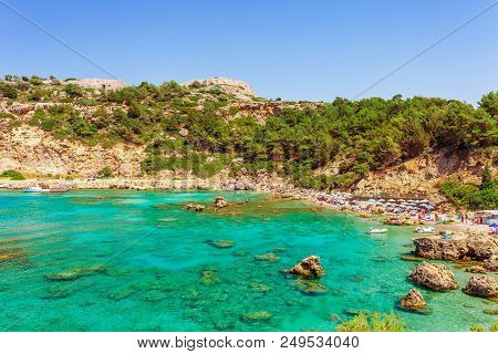 Sea Skyview Landscape Photo Anthony Quinn Bay Near Ladiko Bay On Rhodes Island, Dodecanese, Greece.