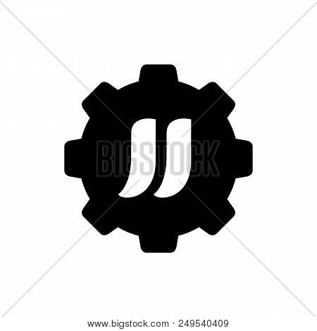 Alphabet Jj Combined With Gear, Vector Logo Icon Design, Black And White Illustration