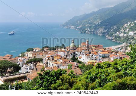 Panoramic View Of Vietri Sul Mare, The First Town On The Amalfi Coast, With The Gulf Of Salerno, Pro