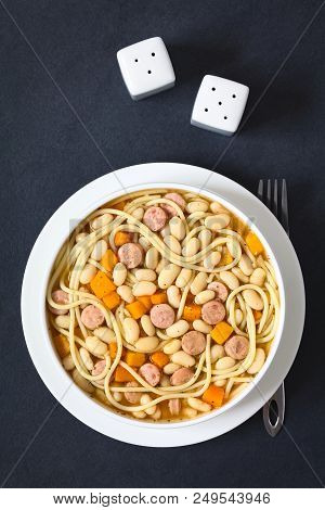 Chilean Traditional Porotos Con Riendas (beans With Reins) Dish Of Cooked Dried Beans With Pumpkin, 