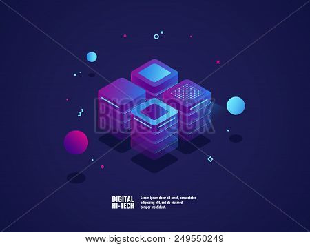 Digital Business Concept, Server Room, Datacenter And Database Icon, Technology Object, Web Hosting 