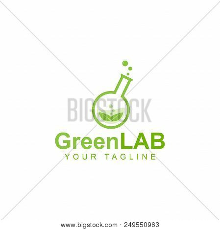 Green Lab Logo Design, Green Leaf Symbol In Natural Research Laboratory Bottle