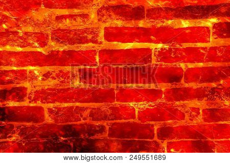 Art Red Hot Fire Burning Birck Wall Background