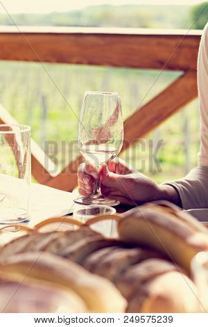 Glasses With Wine. Red, Pink, White Wine In Glasses.