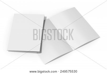 A4 Half-fold Brochure, Mock Up Template On Isolated White Background, Ready For Your Presentation, 3