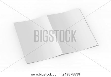 A4 Half-fold Brochure, Mock Up Template On Isolated White Background, Ready For Your Presentation, 3