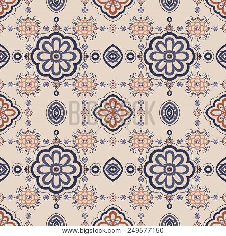 Abstract Oriental Pattern Doodle Zentangle With Flowers