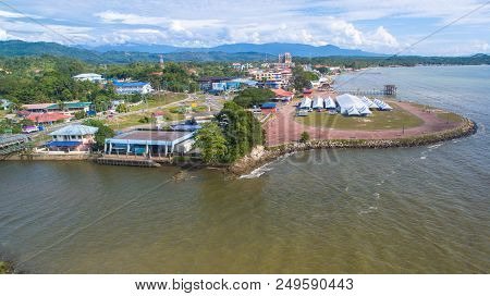 Sipitang,sabah-july 6,2018:aerial View Of The Esplanade In Sipitang Town,sabah Borneo,malaysia.sipit