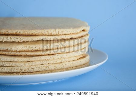 Cakes For A Honey Cake Homemade Dessert Blue Background