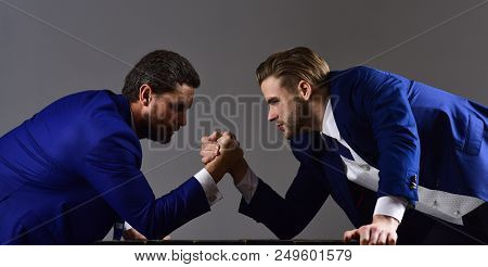 Business Competition Concept. Businessmen Fighting For Leadership. Men In Suit Or Businessmen With T