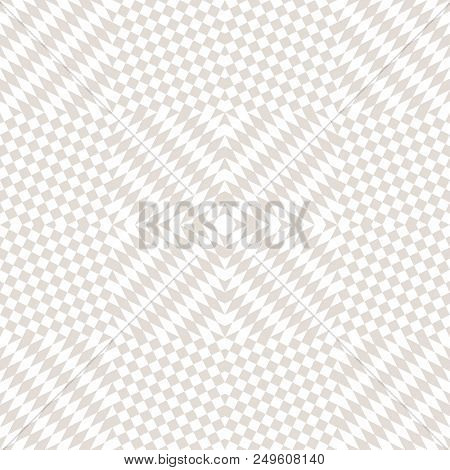 Subtle Vector Checkered Seamless Pattern. White And Beige Staggered Squares, Rhombuses, Repeat Tiles