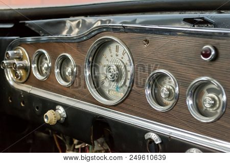 Instruments And Panel Of The Old Russian Car Of The Executive Class, Released In The Soviet Union