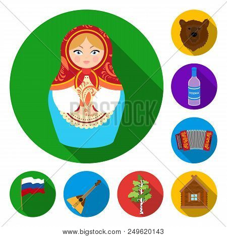 Country Russia, Travel Flat Icons In Set Collection For Design. Attractions And Features Vector Symb