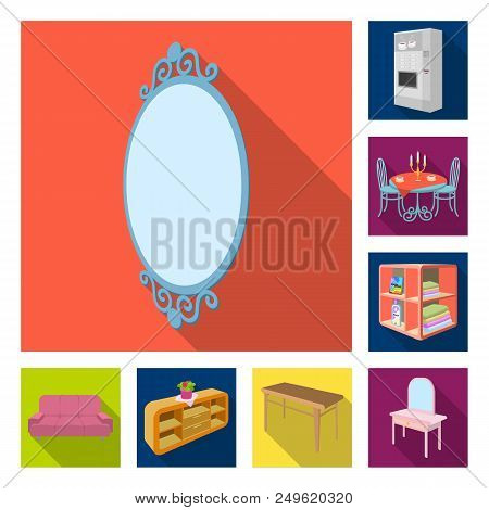 Furniture And Interior Flat Icons In Set Collection For Design. Home Furnishings Vector Isometric Sy