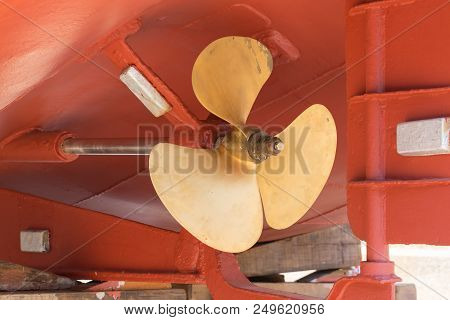 Brass Ship Proppeler In The Dry Dock